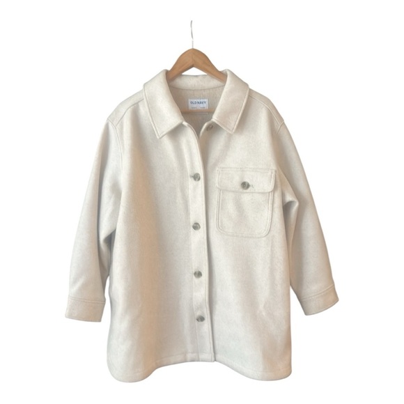 Old Navy Oversized Soft Brushed Shacket Heather Oatmeal Button Front XL Petite - Picture 1 of 17